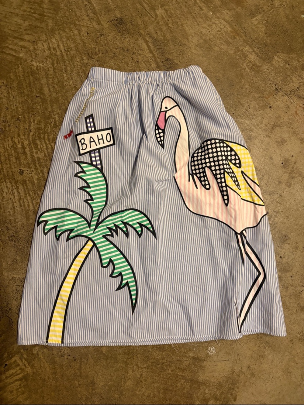Mira Maktabi Playful Flamingo Print Blue Striped Women's Skirt